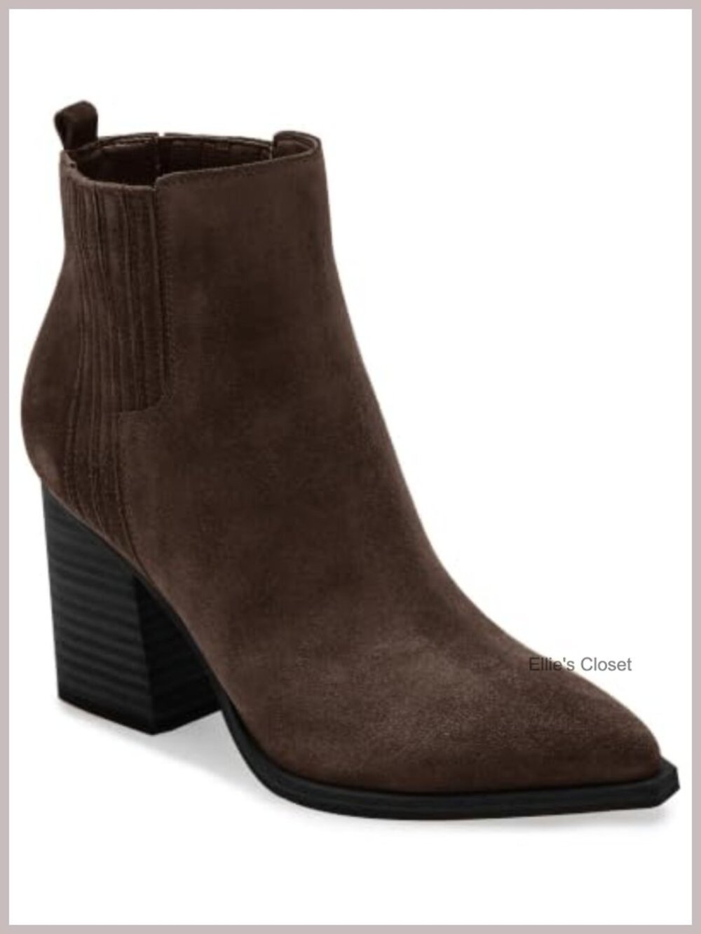 Faux Suede Ankle Boots Pointed Toe Chunky Stacked Heel Fur Lined Booties